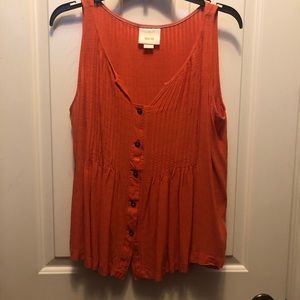 ✨REDUCED✨Anthropology Maeve Orange Sleeveless Pin-tuck Blouse